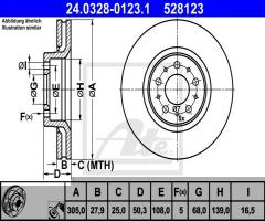 Ate 24.0328-0123 tarcza hamulcowa volvo s60 00- ,s80 98-, volvo s80 i (ts, xy)