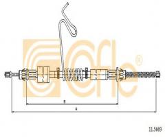 Cofle 11.5669 linka hamulca ręcznego ford transit 00- lewy tył, ford transit nadwozie pełne