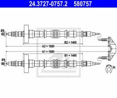 Ate 24.3727-0757 linka hamulca ręcznego opel zafira 99-01 tył, opel zafira a (f75_)