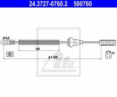 Ate 24.3727-0760 linka hamulca ręcznego opel vectra b 96-02 tył, opel vectra b (36_)