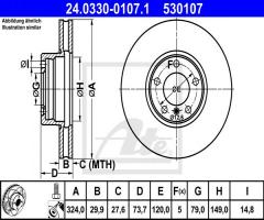 Ate 24.0330-0107 tarcza hamulcowa bmw 5 e39 00-03, bmw 5 (e39)