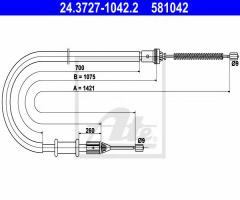 Ate 24.3727-1042 linka hamulca ręcznego renault kangoo 98-07 pt