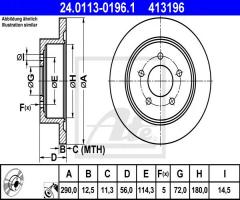 Ate 24.0113-0196 tarcza hamulcowa chrysler voyager 01- tył, chrysler voyager iii (gs)