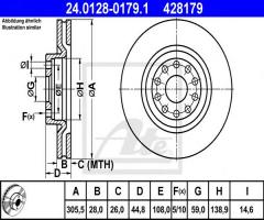 Ate 24.0128-0179 tarcza hamulcowa lancia thesis 02-, lancia thesis (841ax)