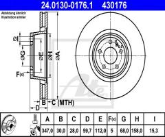 Ate 24.0130-0176 tarcza hamulcowa audi a6 04- 4,2 quattro, audi a6 (4f2, c6)