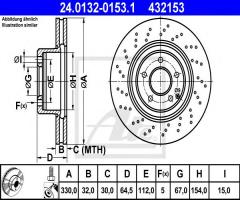 Ate 24.0132-0153 tarcza hamulcowa mercedes r230 sl-klasa 00-05, mercedes-benz klasa e t-model (s211)