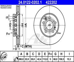 Ate 24.0122-0202 tarcza hamulcowa audi a8 03- tył, audi a8 (4e_), vw phaeton (3d_)