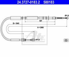 Ate 24.3727-0183 linka hamulca ręcznego audi a4 00-08 prawy tył, audi a4 (8e2, b6)