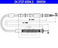 Ate 24.3727-0554 linka hamulca ręcznego fiat stilo 01-08 prawy tył, fiat bravo ii (198)