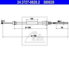 Ate 24.3727-0828 linka hamulca ręcznego peugeot 406 coupe 97-05 lt, peugeot 406 coupe (8c)