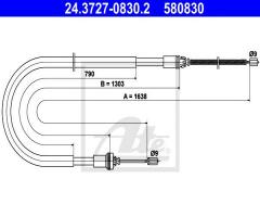 Ate 24.3727-0830 linka hamulca ręcznego peugeot 206 98-, peugeot 206+ (t3e)