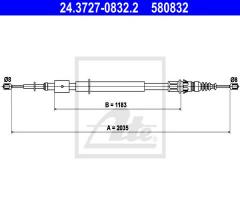 Ate 24.3727-0832 linka hamulca ręcznego peugeot 307 00-07, citroËn c4 i (lc_), peugeot 307 (3a/c)