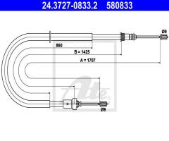 Ate 24.3727-0833 linka hamulca ręcznego peugeot 206 98-, peugeot 206 hatchback (2a/c)