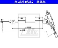 Ate 24.3727-0834 linka hamulca ręcznego peugeot 406 95-04 przód, peugeot 406 (8b)