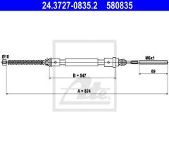 Ate 24.3727-0835 linka hamulca ręcznego peugeot 406 99-04 lewy tył, peugeot 406 (8b)