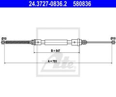 Ate 24.3727-0836 linka hamulca ręcznego peugeot 406 99-04 prawy ty, peugeot 406 (8b)