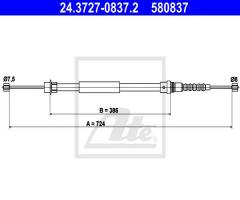 Ate 24.3727-0837 linka hamulca ręcznego peugeot 607 00- lewa, peugeot 607 (9d, 9u)