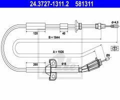 Ate 24.3727-1311 linka hamulca ręcznego volvo s60 00-04, volvo s60 i