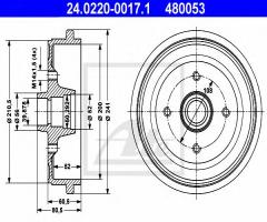 Ate 24.0220-0017 bęben hamulcowy audi 80 88-89, audi 80 (89, 89q, 8a, b3)