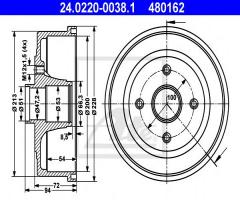 Ate 24.0220-0038 bęben hamulcowy opel corsa c 00-06 (+abs), opel corsa c (f08, f68)