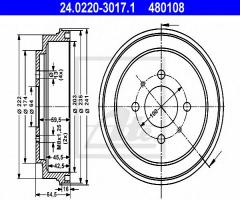 Ate 24.0220-3017 bęben hamulcowy mitsubishi carisma 95-99 (-abs), mitsubishi colt iv (ca_a)