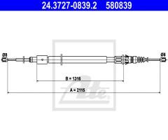 Ate 24.3727-0839 linka hamulca ręcznego peugeot 307 kombi 02-, peugeot 307 sw (3h)