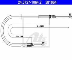 Ate 24.3727-1064 linka hamulca ręcznego renault megane 98-03 prawa