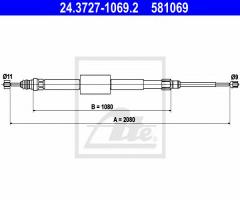 Ate 24.3727-1069 linka hamulca ręcznego renault megane ii 03-, renault megane ii kombi (km0/1_)