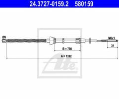 Ate 24.3727-0159 linka hamulca ręcznego vw lupo 98-05, seat arosa (6h), vw lupo (6x1, 6e1)