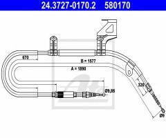 Ate 24.3727-0170 linka hamulca ręcznego vw passat 96-05 prawy tył, vw passat (3b2)