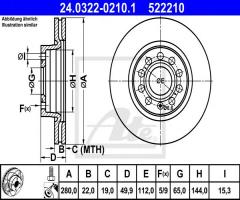 Ate 24.0322-0210 tarcza hamulcowa vw golf v 03-, audi a3 kabriolet (8p7), seat leon (1p1)