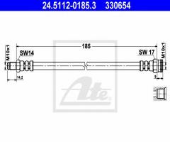 Ate 24.5112-0185 przewód hamulcowy giętki fiat stilo 01-08 tył, fiat panda (141a_)