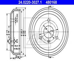 Ate 24.0220-3027 bęben hamulcowy smart 00-, smart fortwo coupe (451)