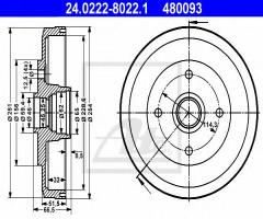 Ate 24.0222-8023 bęben hamulcowy subaru forester 97-08, subaru impreza sedan (gc)