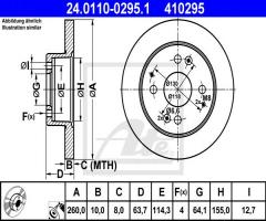 Ate 24.0110-0295 tarcza hamulcowa honda accord 98-03 tył, honda accord vi (cg, ck)