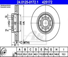 Ate 24.0125-0172 tarcza hamulcowa vw passat 00-05, skoda superb (3u4), vw passat (3b2)