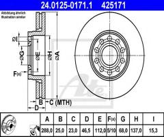 Ate 24.0125-0171 tarcza hamulcowa vw passat 03-05, skoda superb (3u4), vw passat (3b2)