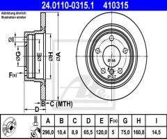 Ate 24.0110-0315 tarcza hamulcowa bmw 3 e90 05- tył, bmw 3 (e90)