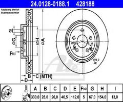 Ate 24.0128-0188 tarcza hamulcowa mercedes w203 citroen klasa 05-07