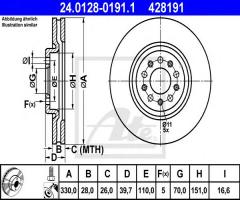 Ate 24.0128-0191 tarcza hamulcowa alfa romeo 159 05- przód, alfa romeo 159 (939)