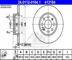 Ate 24.0112-0184 tarcza hamulcowa fiat grande punto 06-09 1,2 przód, fiat grande punto (199)