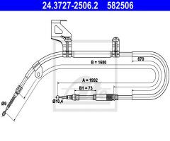 Ate 24.3727-2506 linka hamulca ręcznego skoda superb 01-08 lewy ty, skoda superb (3u4)