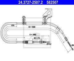 Ate 24.3727-2507 linka hamulca ręcznego skoda superb 01-08 prawy t, skoda superb (3u4)