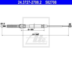 Ate 24.3727-2708 linka hamulca ręcznego skoda octavia ii 04-, audi a3 (8p1), seat leon (1p1)