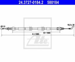 Ate 24.3727-0184 linka hamulca ręcznego vw t5 03-