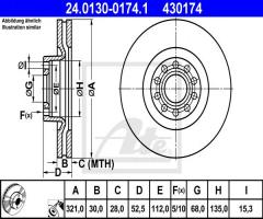 Ate 24.0130-0174 tarcza hamulcowa audi a6 98-05 4,2 quattro, audi a6 (4b2, c5)