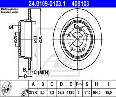 Ate 24.0109-0103 tarcza hamulcowa mercedes r129 sl-klasa 89-98 tył, mercedes-benz 190 (w201)