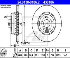 Ate 24.0130-0186 tarcza hamulcowa bmw 5 e60,e61 6 e63 03-10, bmw 5 (e60)