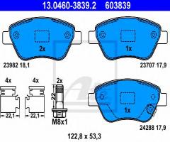 Ate 13.0460-3839 klocki hamulcowe opel corsa d 06- z akustycznym czujnikiem zużycia, opel corsa d