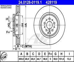 Ate 24.0128-0119 tarcza hamulcowa alfa romeo 156 3,2gta 02-05, alfa romeo spider (916s_)